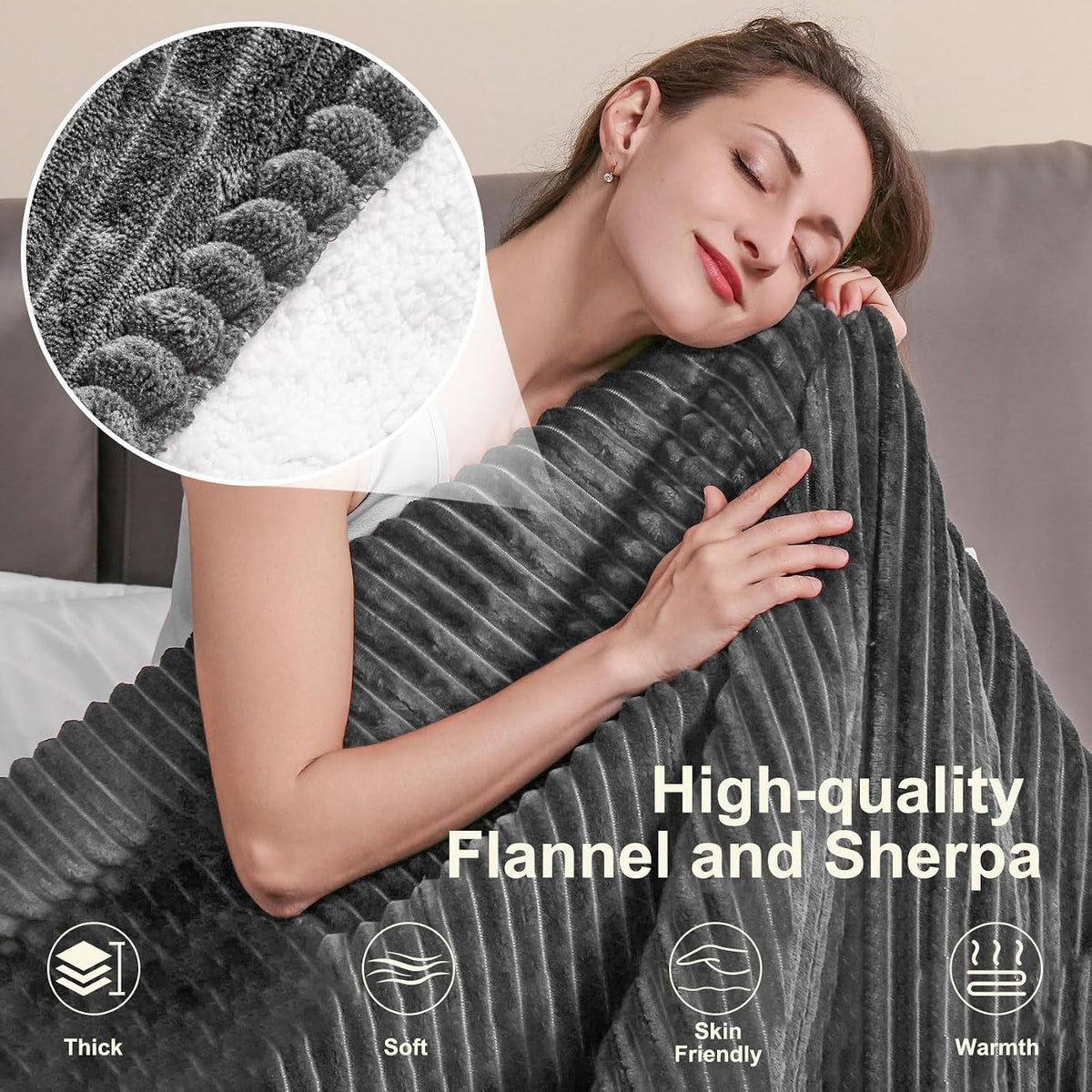 Tefici Heated Blanket Throw,Ultra Soft 2-Layer Flannel Electric Blanket