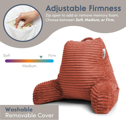 Nestl Reading Pillow with Shredded Memory Foam, Luxe Cut Plush Back Pillow for Sitting Up in Bed, Back and Arms Adjustable Support for Adult & Teens, Backrest Pillows with Washable Cover Dark Grey