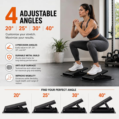 2 Pack Adjustable Slant Board for Calf Stretching, Steel Calf Stretch Board 20°-40° Non-Slip Squat Wedge with Handle for Exercise Rehab Leg Stretch and Plantar Fasciitis Relief