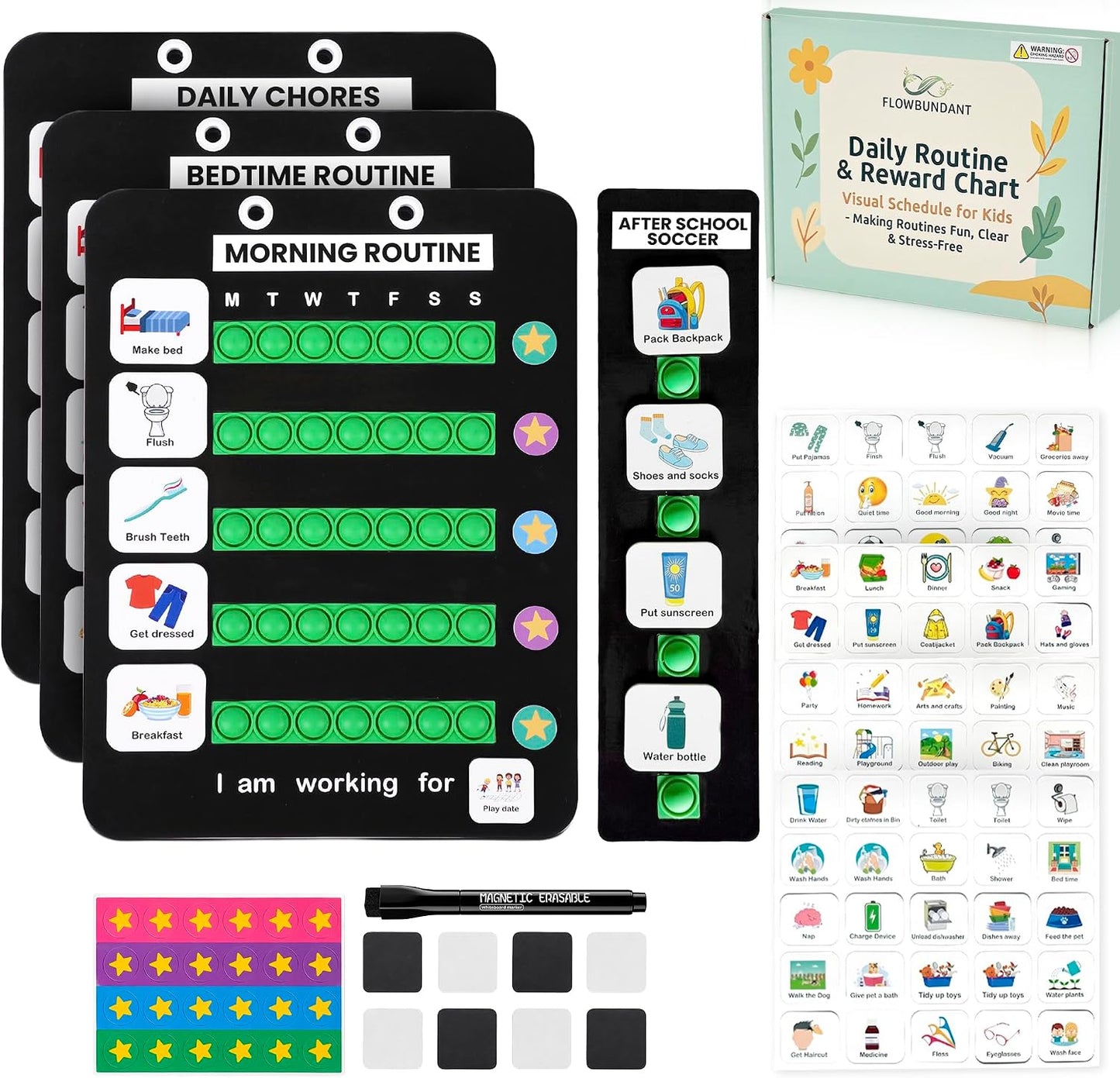 Visual Schedule for Kids, Magnetic Chore Chart & Reward System for Home, Toddler Daily Routine Board with 100 Picture Cards, Goal Magnets, Behavior Chart for Morning & Bedtime