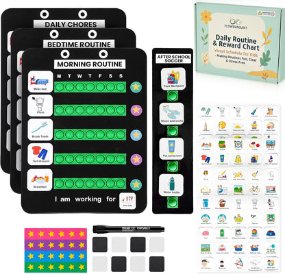 Visual Schedule for Kids, Magnetic Chore Chart & Reward System for Home, Toddler Daily Routine Board with 100 Picture Cards, Goal Magnets, Behavior Chart for Morning & Bedtime