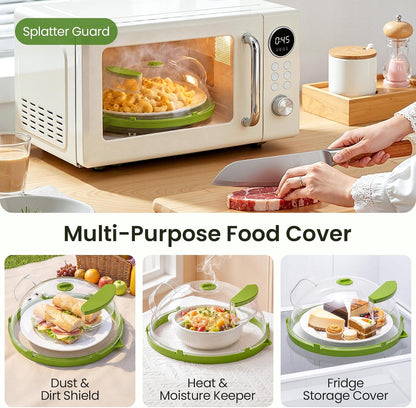 Microwave Splatter Cover for Food with Water Steamer 12inch, Food-Grade | Microwave Splatter Guard, BPA-Free, Microwave-Safe, Rotating Vent, Anti-Scald Handle, with Silicone Trivet and Gap Brush