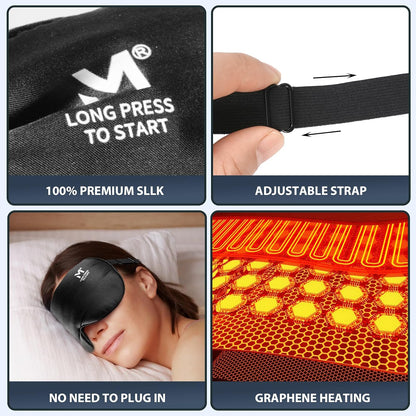Silk Cordless Heated Eye Mask, Washable Heat Eye Compress for Dry Eye Electric Eye Heating Pad Warm Eye Mask for Eye Fatigue Stye Sinus Blepharitis MGD Gifts for Men Women - MerSun