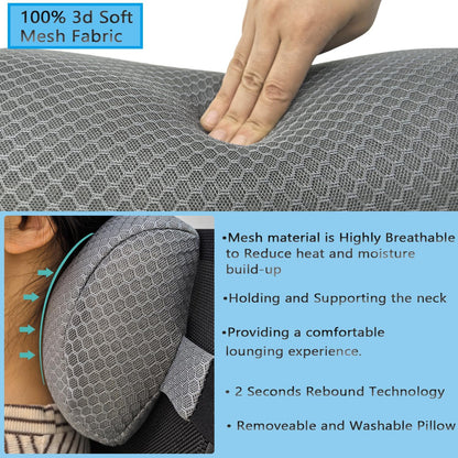 1 Pack Headrest Pillow for Patio Chaise Lounge,Recliner,Beach Chair,Gray | Resilient 3D mesh pillow with removable washable cover, adjustable elastic strap, ergonomic support, lightweight portable