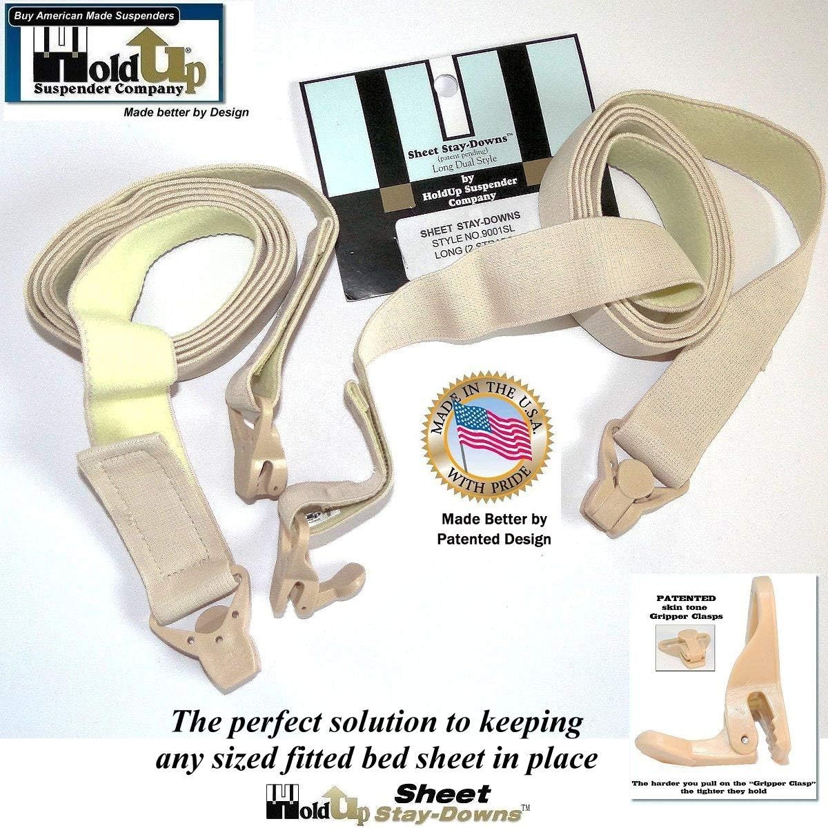 Holdup Bed Sheet Stay-Downs Short Quad USA Patented Plastic Gripper Clasps