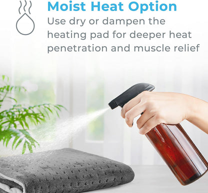 Pure Enrichment PureRelief XL Heating Pad - 12" x 24" Electric Heating Pad for Back Pain & Cramps, 6 Heat Settings, FSA/HSA Eligible, Soft Machine Wash Fabric, Auto-Off & Moist Heat (Zen Green)