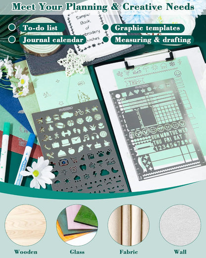 5x7.5 Inch Metal Journal Stencils, Stainless Steel Stencil Bookmark for Bullet Journaling, Reusable Planner Stencils with Faces & Icons for Habit Tracker, Calendar, Diary, Banners, Lists, Scrapbooking
