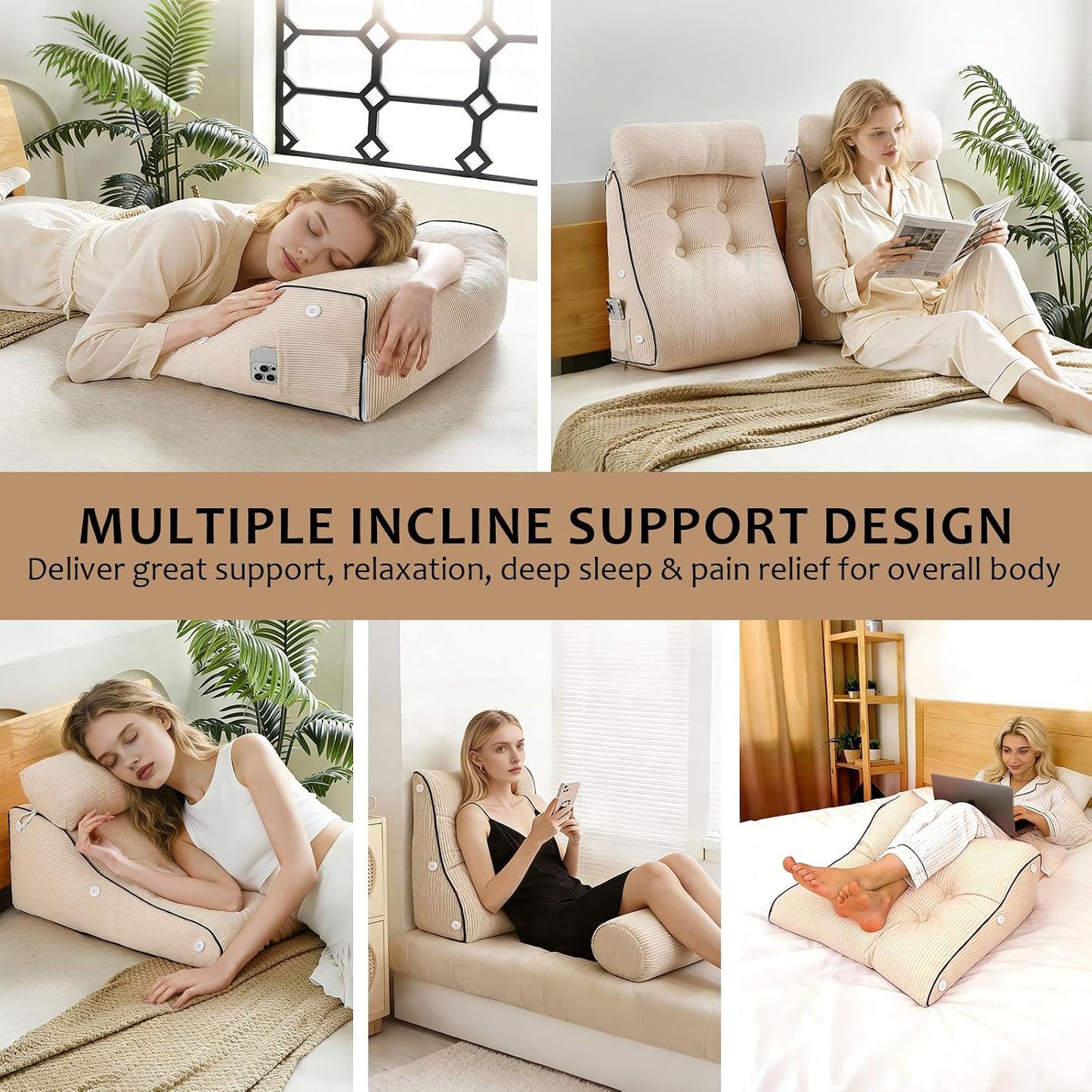 Wedge Pillow – Reading & Bed Rest Pillow for Sitting in Bed, Couch, or Floor, Multi-Purpose Headboard Wedge for Sleeping, After Surgery, Leg & Back Support, Neck Cushion & Washable Cover, Dark Gray