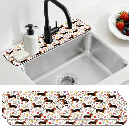 2Pcs Peonies Kitchen Sink Splash Guard Faucet Mat Vintage Florals Faucet Mat For Bathroom Kitchen 5.5x23.6In