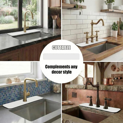 Customizable Kitchen Sink Faucet Mat: 30"Lx5.5"W Absorbent Splash Guard | Non-slip Fabric Rubber Mat, Cut to Fit Oval Rectangle Square Faucet & 2,3,4 Holes Irregular Sink with Soap Dispenser Air Gap
