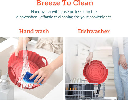 Cosori Air Fryer Silicone Liners for 3-5 Qt, Foldable 7.6 Inch Reusable Basket, Certified Food Grade Accessories, Resistant up to 450°F, Thickened & Durable, Non-stick Dishwasher Safe, Gloves, 2 Pcs