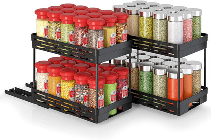 Pull Out Spice Rack Organizer for Cabinet, 3 Packs Slide Out Spice Racks Organizer, Spice Cabinet Organizers, Cabinet Size Need:12'' Highx11'' Deepx5'' Wide,Each Tier Hold 10 Spice Jar - 2 Tier, Black