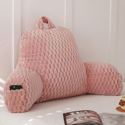 Large Reading Pillow for Adults, Back Support Pillow for Sitting Up in Bed with Arms, Couch for Lounging Bedrest, Pink