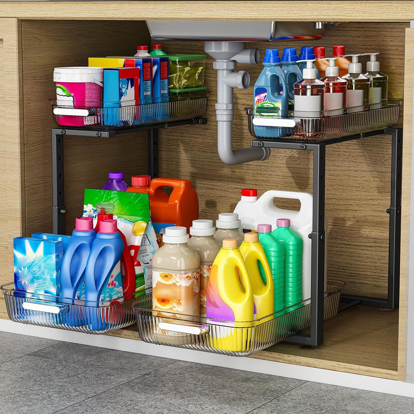 ARSTPEOE Under Sink Organizer - 2 Pack Multi-Purpose Pull-Out Storage Shelf | Slide out Pull out Cabinet Organizer Shelf, Storage for Kitchen Bathroom