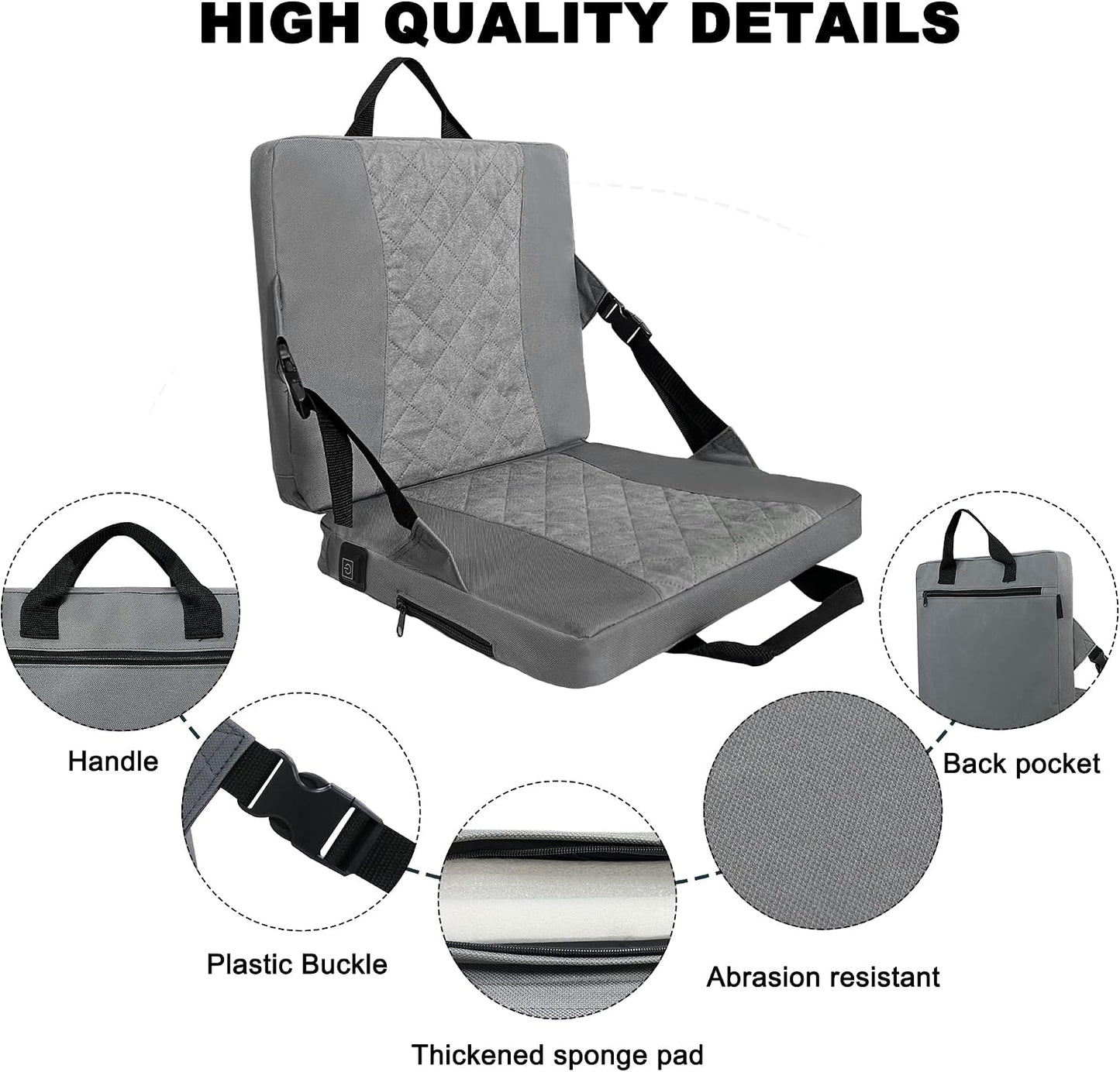Heated Seat Cushion,Foldable Stadium Seats for Bleachers,Portable Seat Pad,USB Powered Great for Outdoor Sports,Camping,Concerts