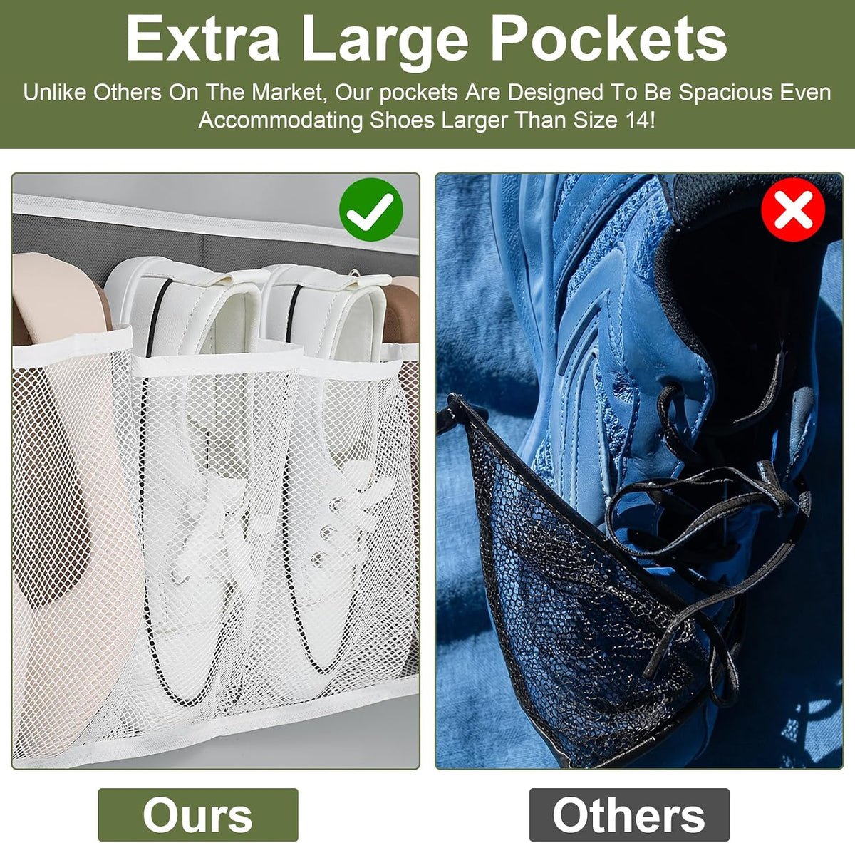 RV Shoe Storage for Bedside - 4 Packs Hanging Shoe Organizer with 32 Large Mesh Pockets, Wall Mounted Entryway Shoes Rack, Bed Hanging Pocket Caddy for Camper, Dorm & Bedroom Organization, Gray