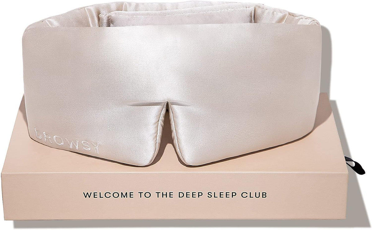 DROWSY Silk Sleep Mask - Face-Hugging, Padded Cocoon for Luxury Sleep in Total Darkness - 100% Pure Mulberry Silk, Skin-Hydrating & Adjustable (Midnight Blue)