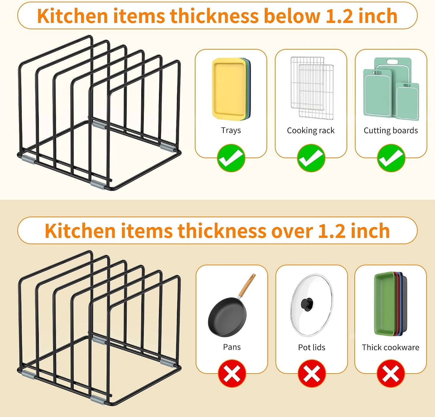 Cutting Board Organizer, Kitchen Cabinet Organizer | Divided Rack with 5 Slots for Baking Trays - Cookie sheet Organizer, Baking Sheets Holder [2-Pack], Large