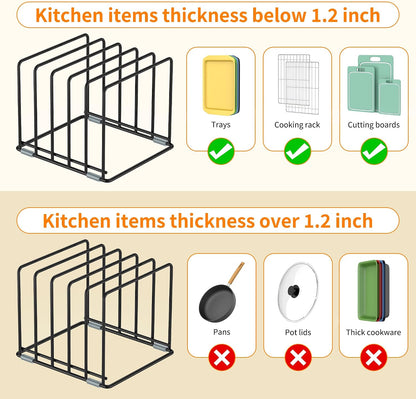 Cutting Board Organizer, Kitchen Cabinet Organizer | Divided Rack with 5 Slots for Baking Trays - Cookie sheet Organizer, Baking Sheets Holder [2-Pack], Large