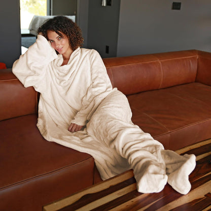 Catalonia Wearable Blanket with Sleeves & Foot Pocket for Adults | Soft Fleece Throw Wrap with Hands-Free Comfort, Perfect for Reading, TV Time & Relaxing, Christmas Gift for Women & Men