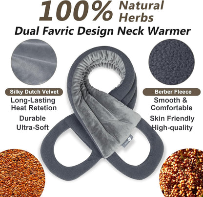 AiricePac Microwave Heating pad for Neck and Shoulders Back 33 * 5" microwavable Moist Heat Pack Warm hot Compress Neck wrap Weighted Rice Bean Bag Reusable Herbal Nature Calming Portable Grey