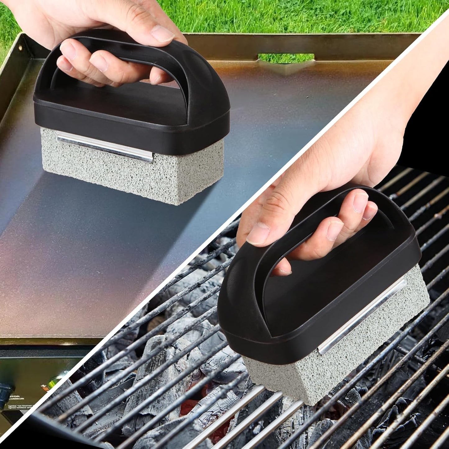 Grill Cleaner, Griddle Cleaning Brick Block Heavy Duty Grill Stone Cleaning Bricks, Pumice Flat Top Cleaning Stone Removing Stains Greases Residue - 3 Pack with 1 Handle