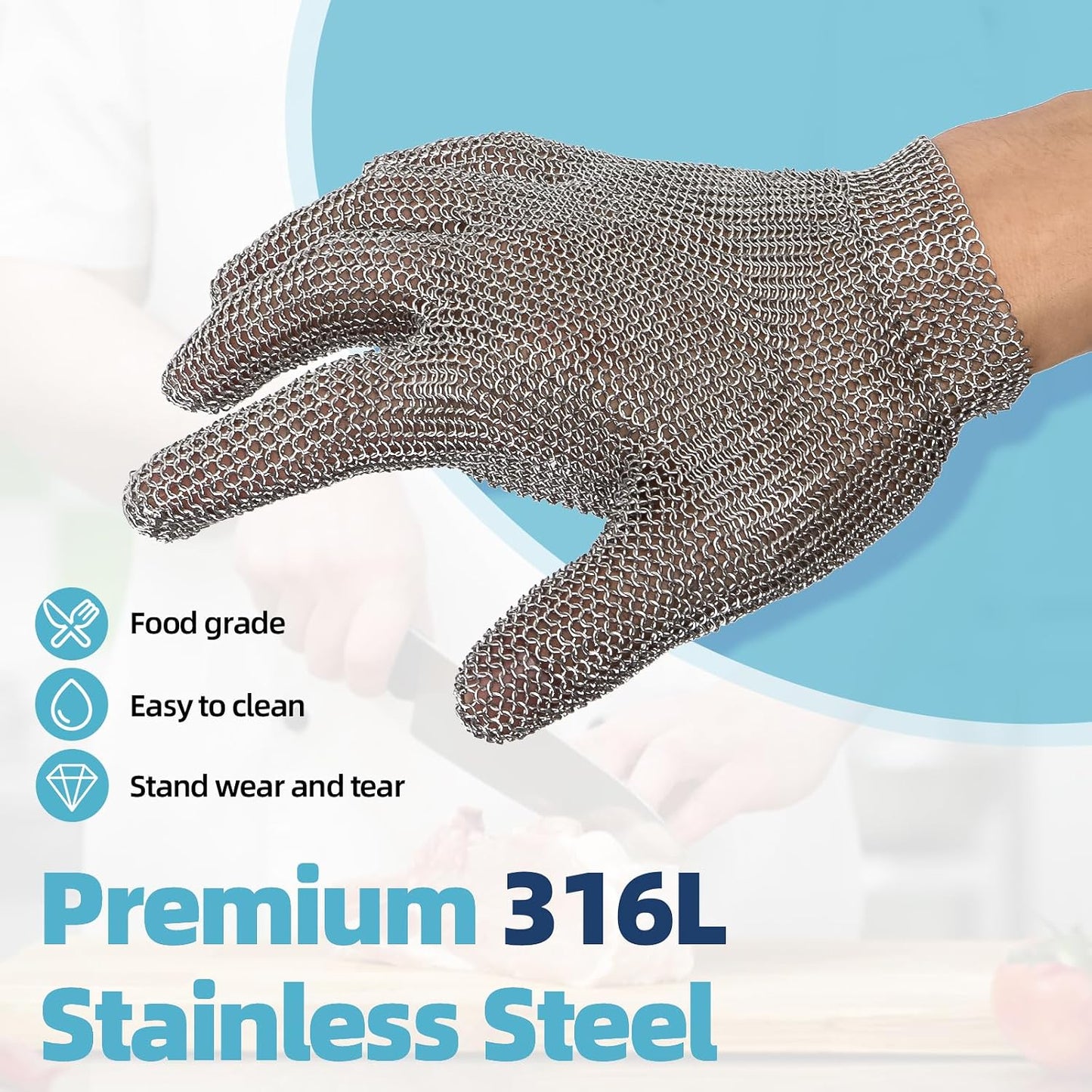 Cut Resistant Glove, Food Grade Stainless Steel Chainmail Butcher Glove for Cutting Meat Oyster Shucking Slicing Fish