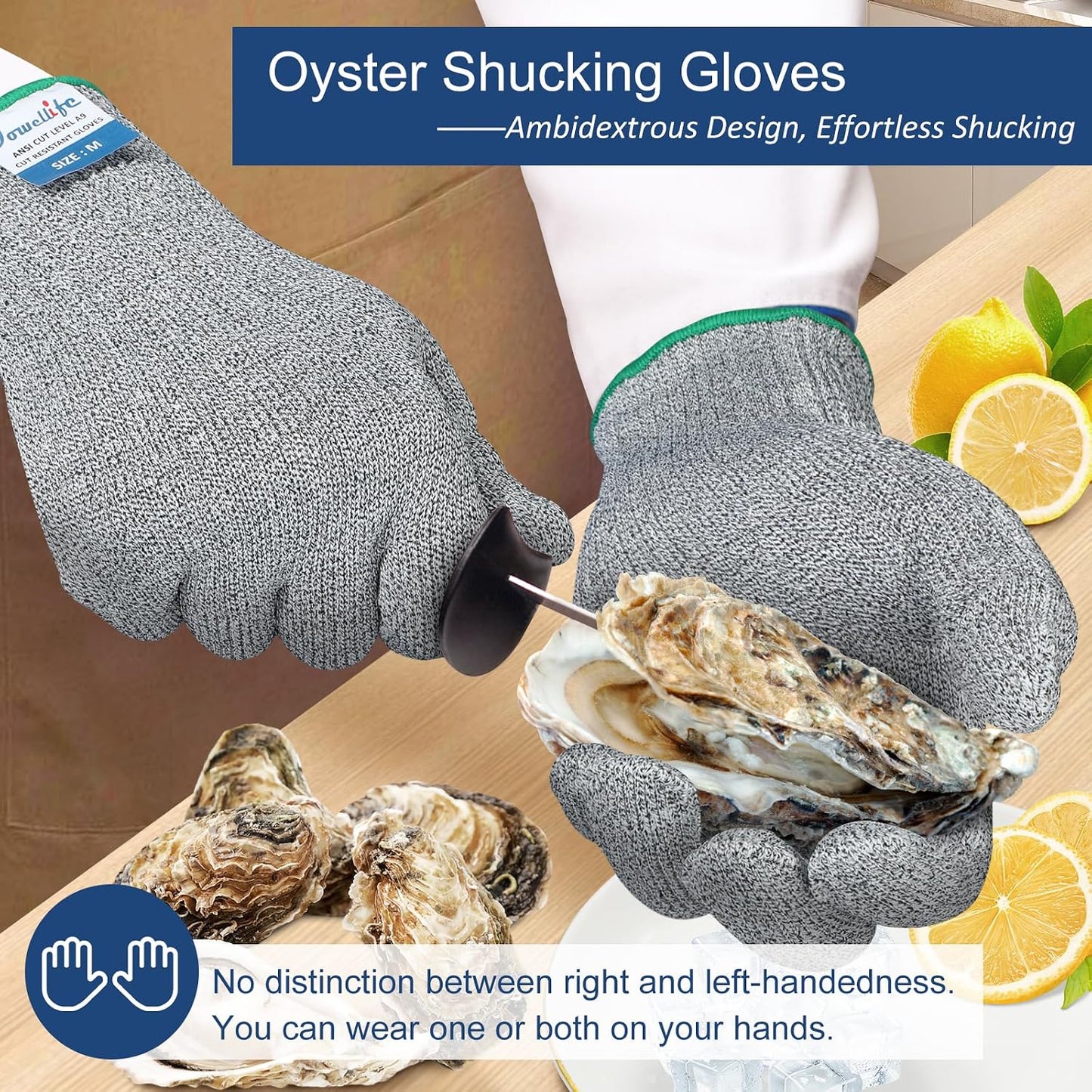 Dowellife Cut Resistant Gloves A9 Maximum Protection - Food Grade Kitchen & Chef Gloves for Food Prep, Knife Cutting, Mandoline Slicing, Butcher, Oyster Shucking, Fish Handling (Medium)