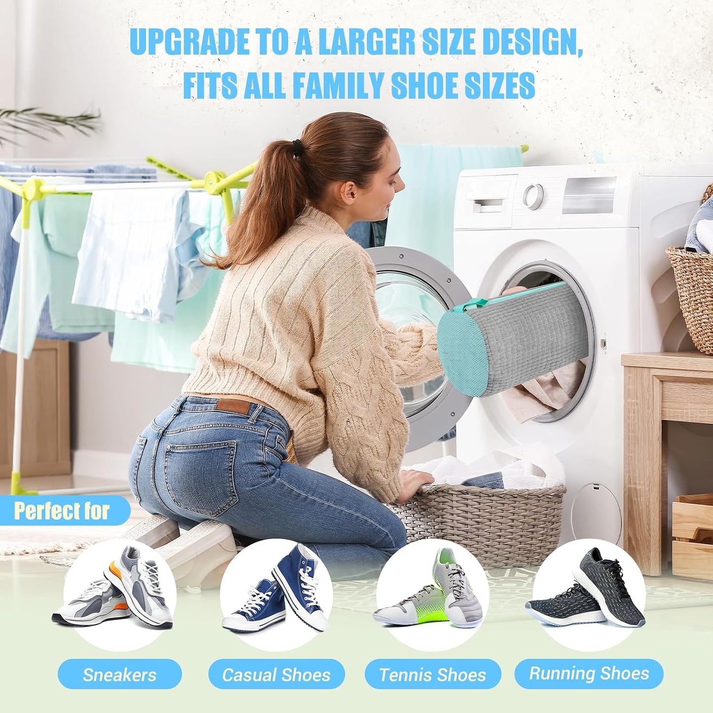 Shoe Washing Machine Bag, 2 PC Reusable XXL Shoes Laundry Bag for sneakers | Wash bags for washer and dryer, with concealed heavy-duty zipper to protects shoes & machine, Cleaning bag for tennis shoe