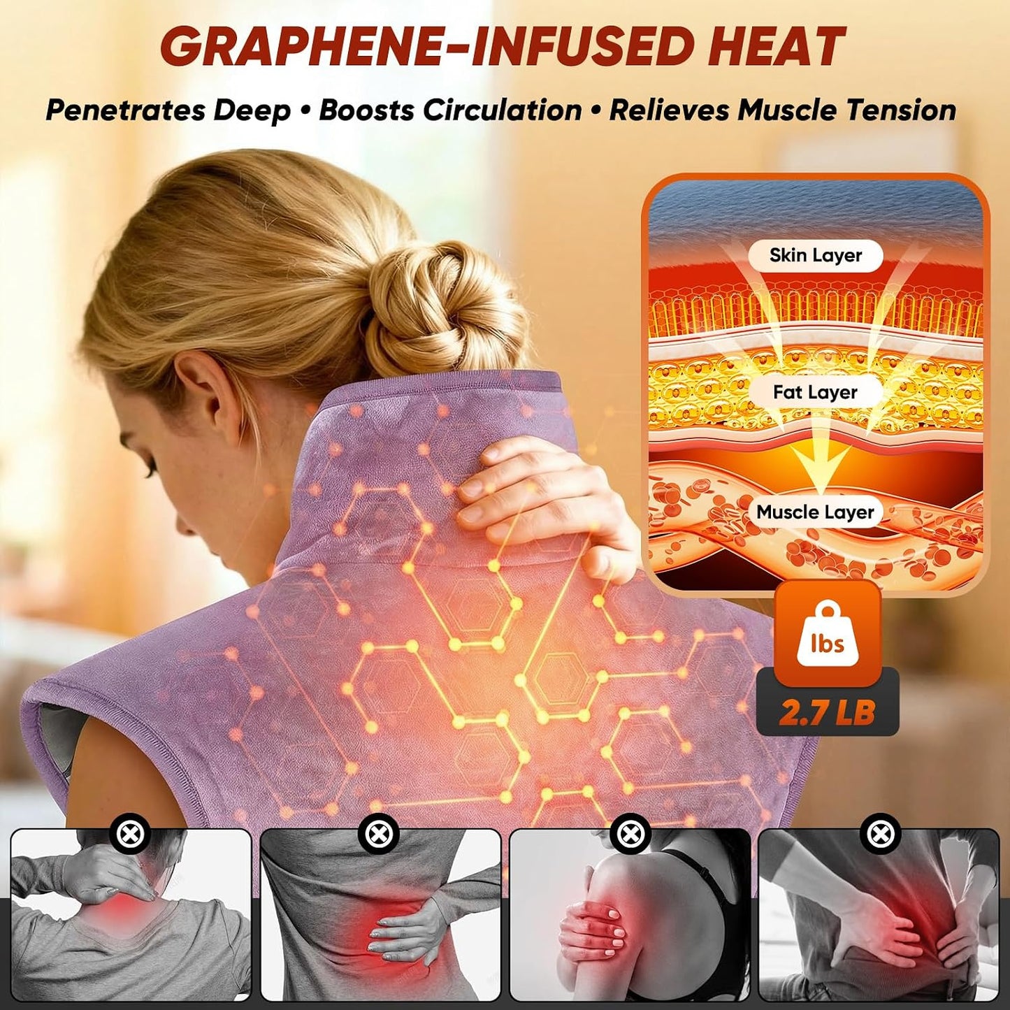 Heating Pad for Shoulder and Back, Electric Graphene-Infused Weighted Heat Pads for Pain Relief, 35"x24" Large Full Body Heated Pad, 86°F-158°F Auto-Off, Birthday Gifts for Women, Men, Mom, Dad