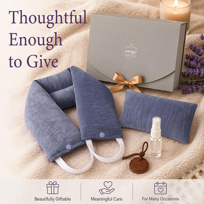 Premium Lavender Neck Wrap Set, Microwavable Heat Pad with Eye Pillow | Balanced lavender, salt, and buckwheat blend creates soothing neck warmth, warm or chilled use, and added tired-eye comfort.