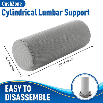 CushZone Lumbar Roll Support Pillow, Memory Foam Back Cushion, Black