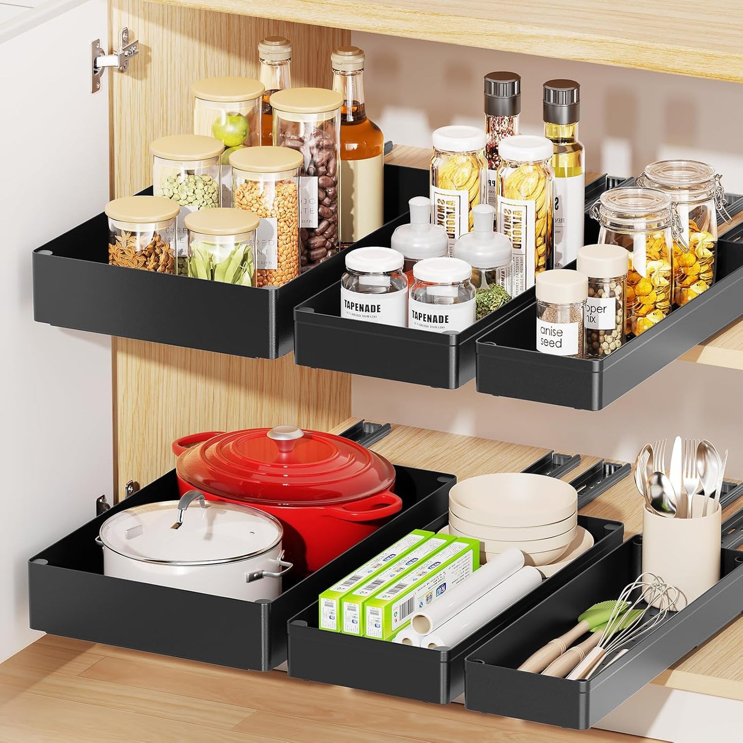 Delamu 3 Pack Pull Out Cabinet Organizer, 15.7"Deep Pull Out Drawers for Cabinets, Slide Out Drawers for Kitchen Cabinets, Bathroom Cabinet Organizer, Pantry (White)
