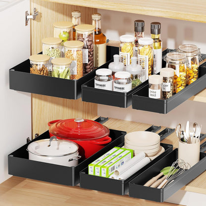Delamu 3 Pack Pull Out Cabinet Organizer, 15.7"Deep Pull Out Drawers for Cabinets, Slide Out Drawers for Kitchen Cabinets, Bathroom Cabinet Organizer, Pantry (White)