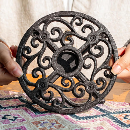 6.1 Inches Cast Iron Teapot Warmer Dish Cups Trivet,Flower-Shaped Design with Tealight Holder - Heavy Duty & Decorative Candle Holder Stands for Heat Food Coffee Milk or Tea