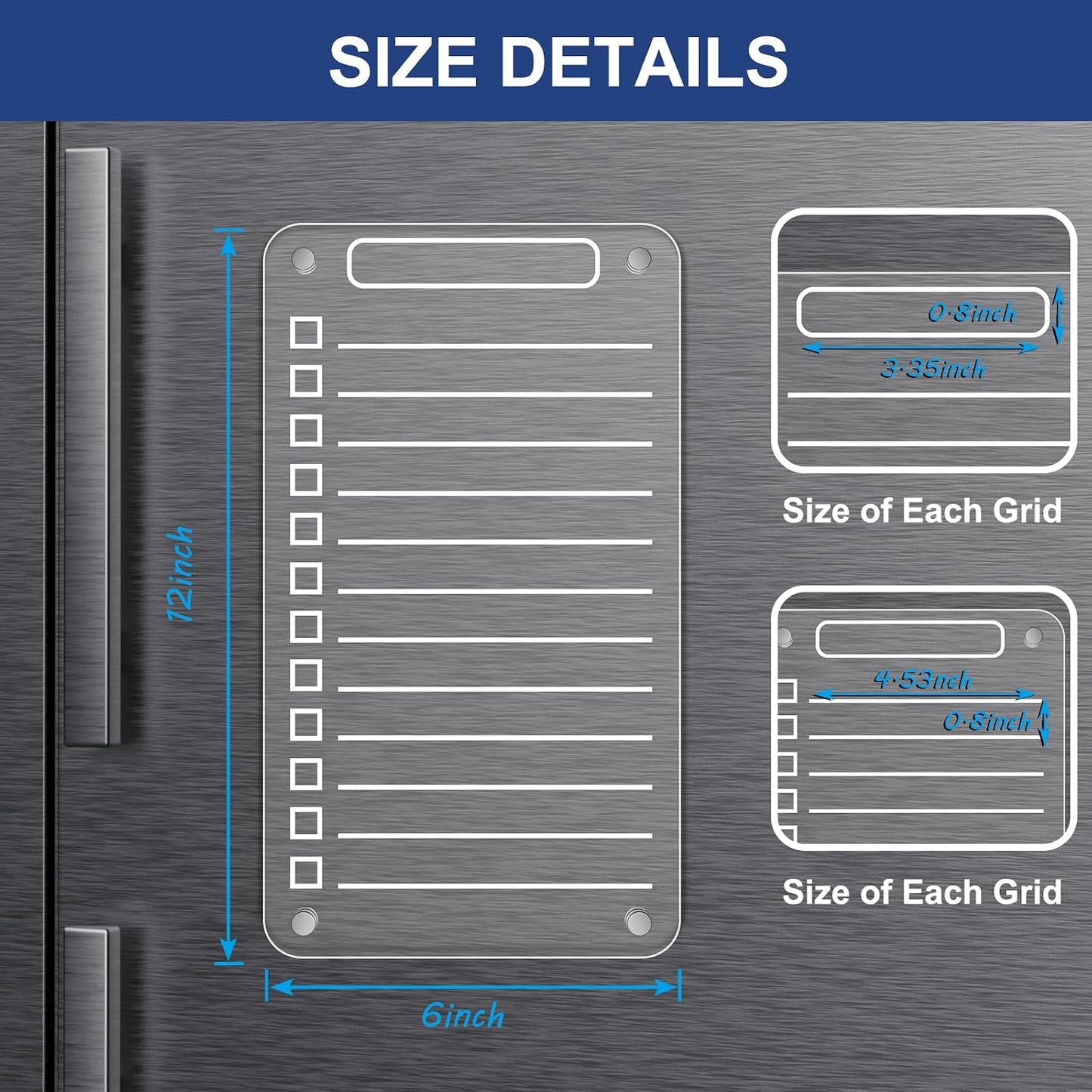 Acrylic Meal Planner Magnetic Menu Board for Kitchen Fridge, 13"x9" Clear Weekly Calendar Planning Board Noteboard Refrigerator Dry Erase Board to Do/Grocery/Shopping Lis Includes 6 Markers