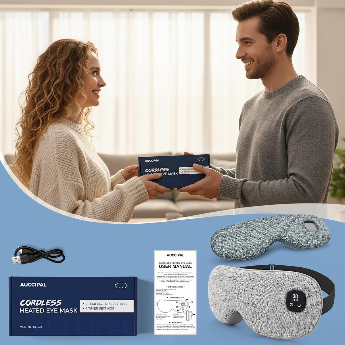 Heated Eye Mask for Dry Eyes, Cordless Warm Eye Compress with 4 Heat & time Levels, Eye Heating pad for Blepharitis, Styes, Travel, Improved Sleep, Gift (Navy Blue)