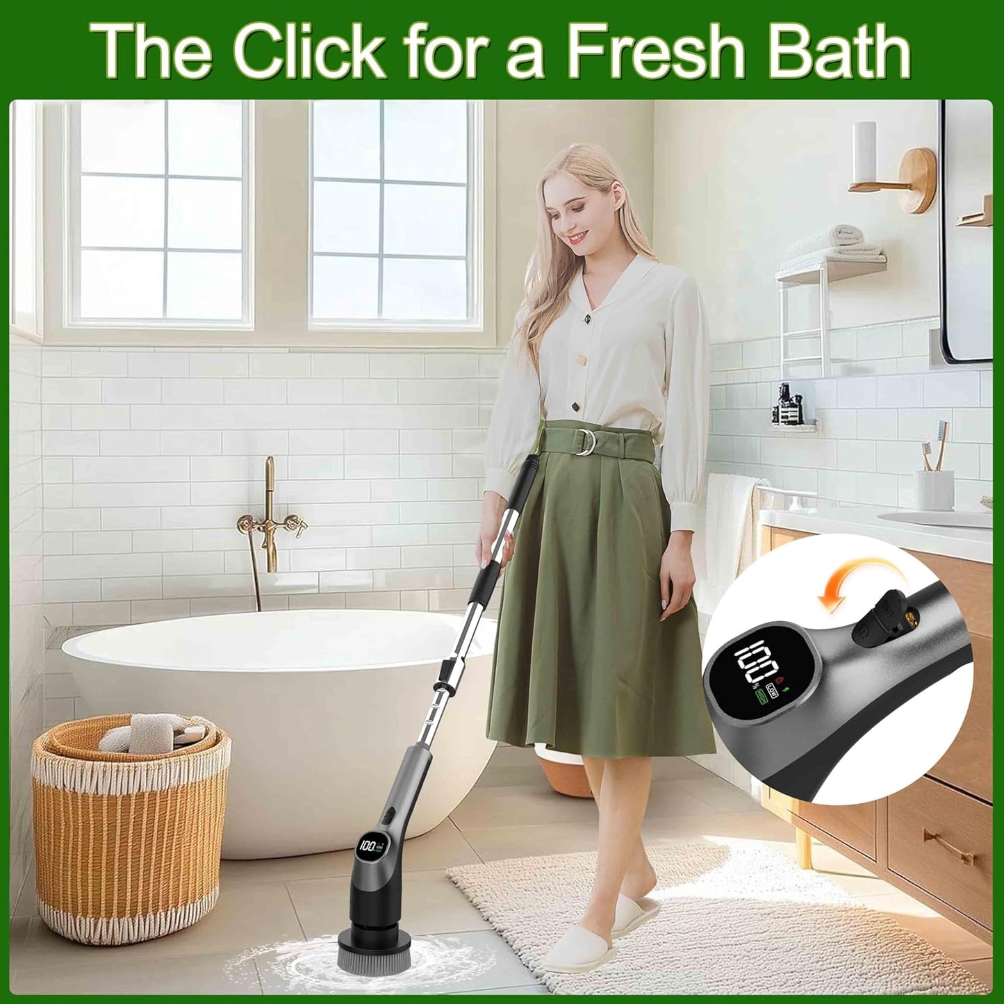 Electric Spin Scrubber, Electric Shower Scrubber for Bathroom | Cleaning Brush Power Scrubber, LCD Display, 7 Brush Heads, IPX7 Waterproof, 2 Speed Shower Cleaner for Bath Tub Floor Tile