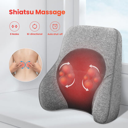 COMFIER Lumbar Support Cushion with Kneading Massage, Heat & Vibration, Ergonomic Back Support Pillow for Office Chair, Seat & Sofa Adjustable Comfort, Gray