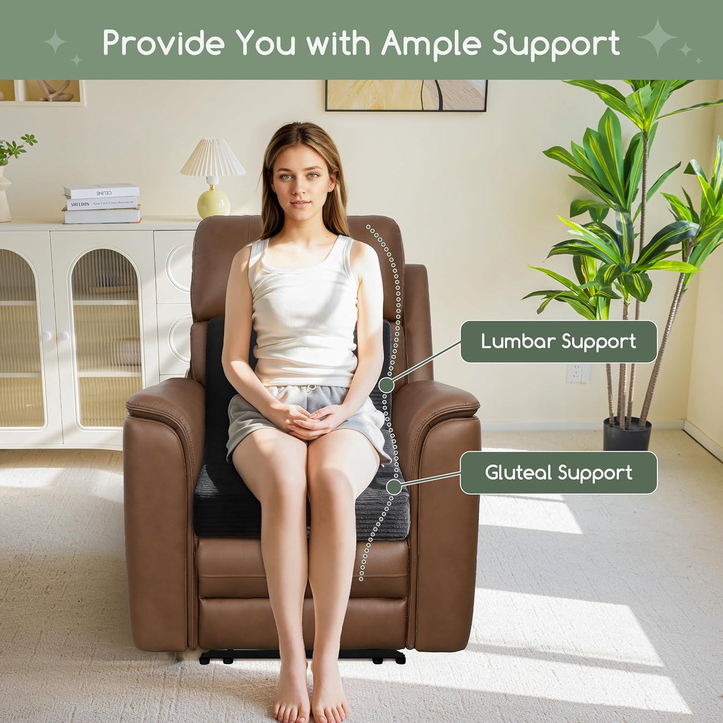 HIGOGOGO Corduroy Recliner Chair Cushion with Lumbar Support Pillow Soft Non-Slip 4" Thick Seat Pad Prevent Buttocks & Back Pain in Seniors (Beige, 12" Backrest)