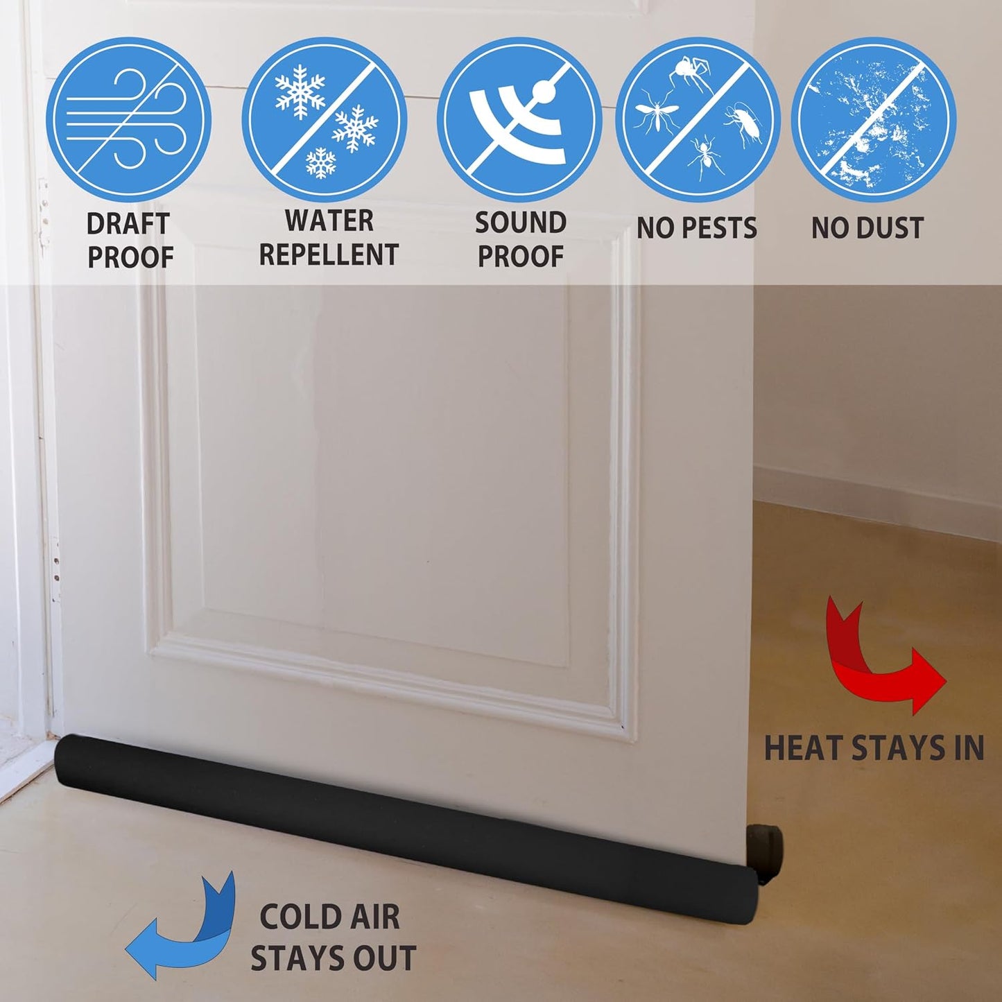 Twin Draft Guard Hug N Fit, Original Dual Draft Stopper Instantly Blocks Air from Entering, Water Repellent, Fits 28”-36” Length with 1.5” Energy Saver Tube