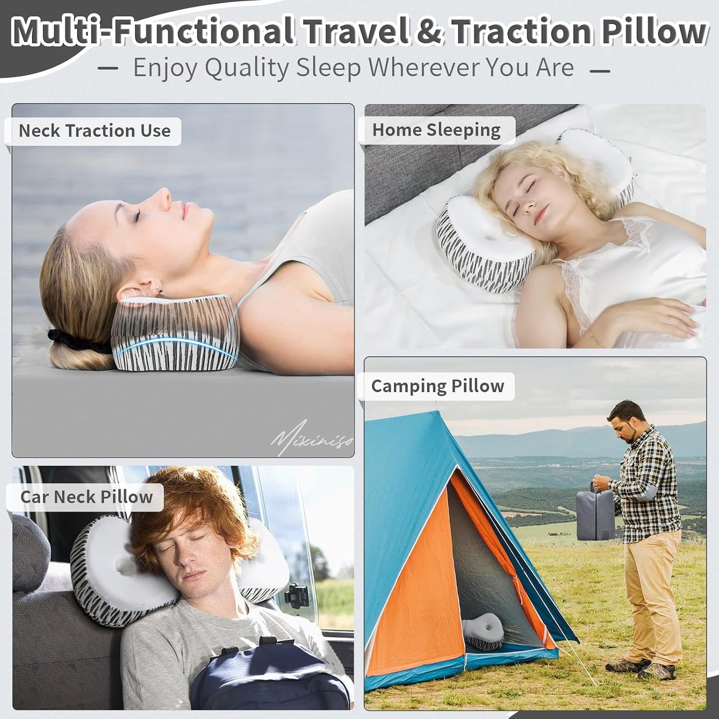 Cervical Neck Roll Pillow, Say Goodbye to Neck Pain, Travel Neck Support Pillow for Side Sleepers, Ergonomic Memory Foam Camping Pillow, Cervical Traction Device with Storage Bag