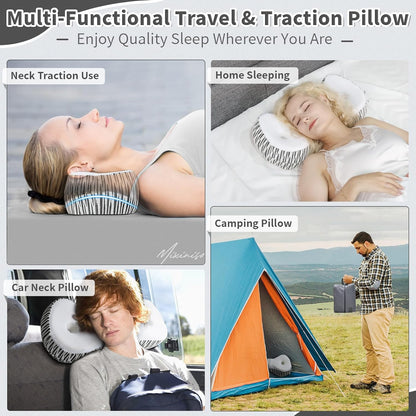 Cervical Neck Roll Pillow, Say Goodbye to Neck Pain, Travel Neck Support Pillow for Side Sleepers, Ergonomic Memory Foam Camping Pillow, Cervical Traction Device with Storage Bag