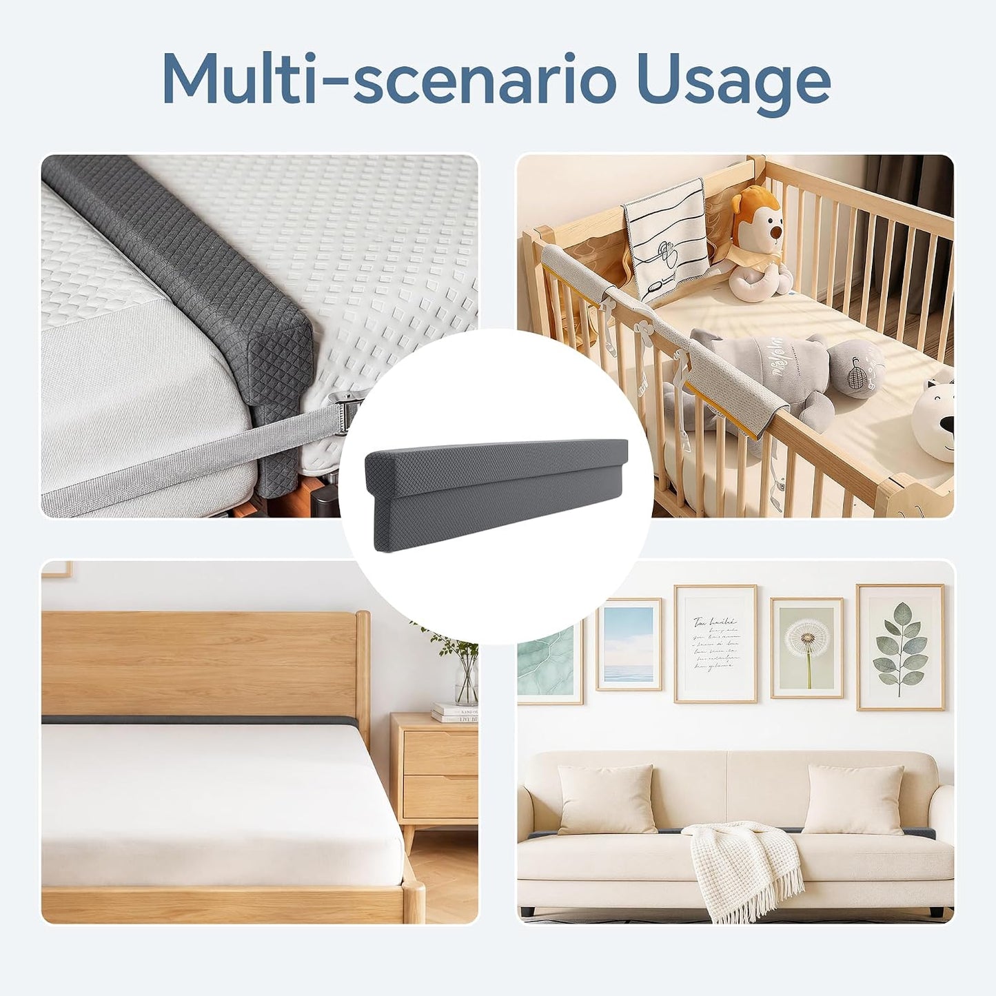 HOMBYS T-Shaped Bed Gap Filler Between Mattress and Headboard, 60'' One-Piece Connected Foam Wedge Pillow, Fits 2.3-4 Inch Bed Gaps, Prevents Pillows, Toys & Remotes from Falling, Soft Washable Cover
