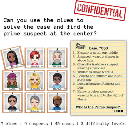 Prime Suspect Logic Game with 45 Case Cards | Single Player or Group Play | Ages 8+ | Compact Brain Teaser Game | Detective Game (Prime Suspect: Original)