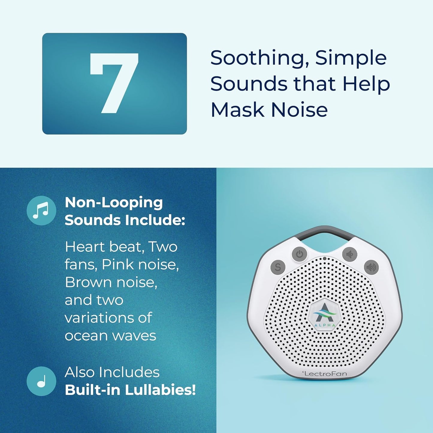 Adaptive Sound Technologies LectroFan Alpha - White Noise Machine to Support Restful Sleep - Blocks Ambient Sound - Built-in Lullabies - Convenient Clip Attachment - Portable Relaxation Support