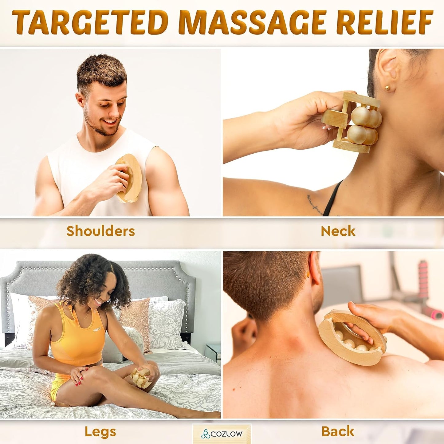 Handheld Lymphatic Drainage Massager - May Reduce Appearance of Cellulite | Cozlow manual massage tool w/ 7 rolling balls, helps support lymph system care, promotes healthy circulation & smoother skin