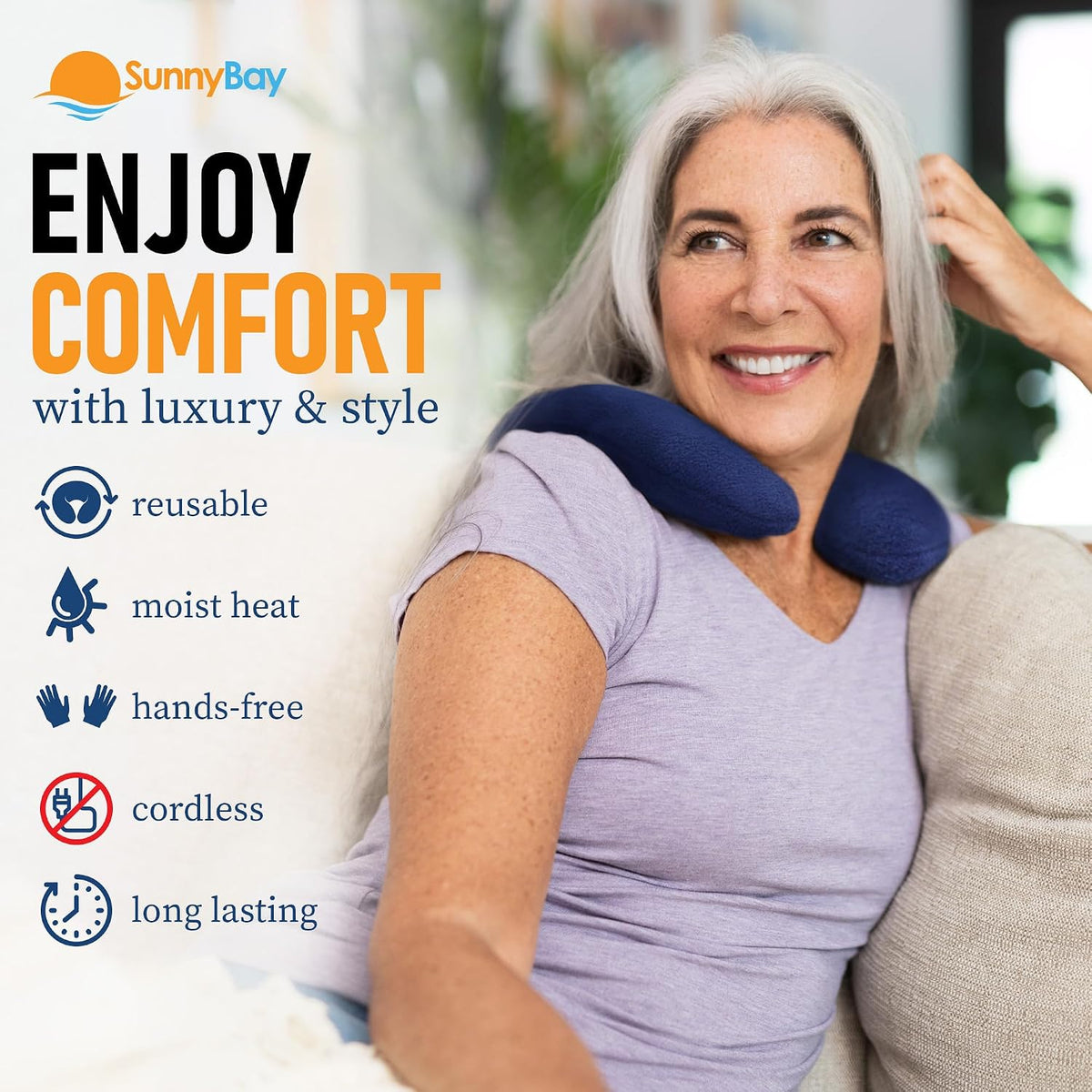 SunnyBay Microwavable Heating Pad, Neck Pillow, Flaxseed Fill, 2.5 lb, Navy