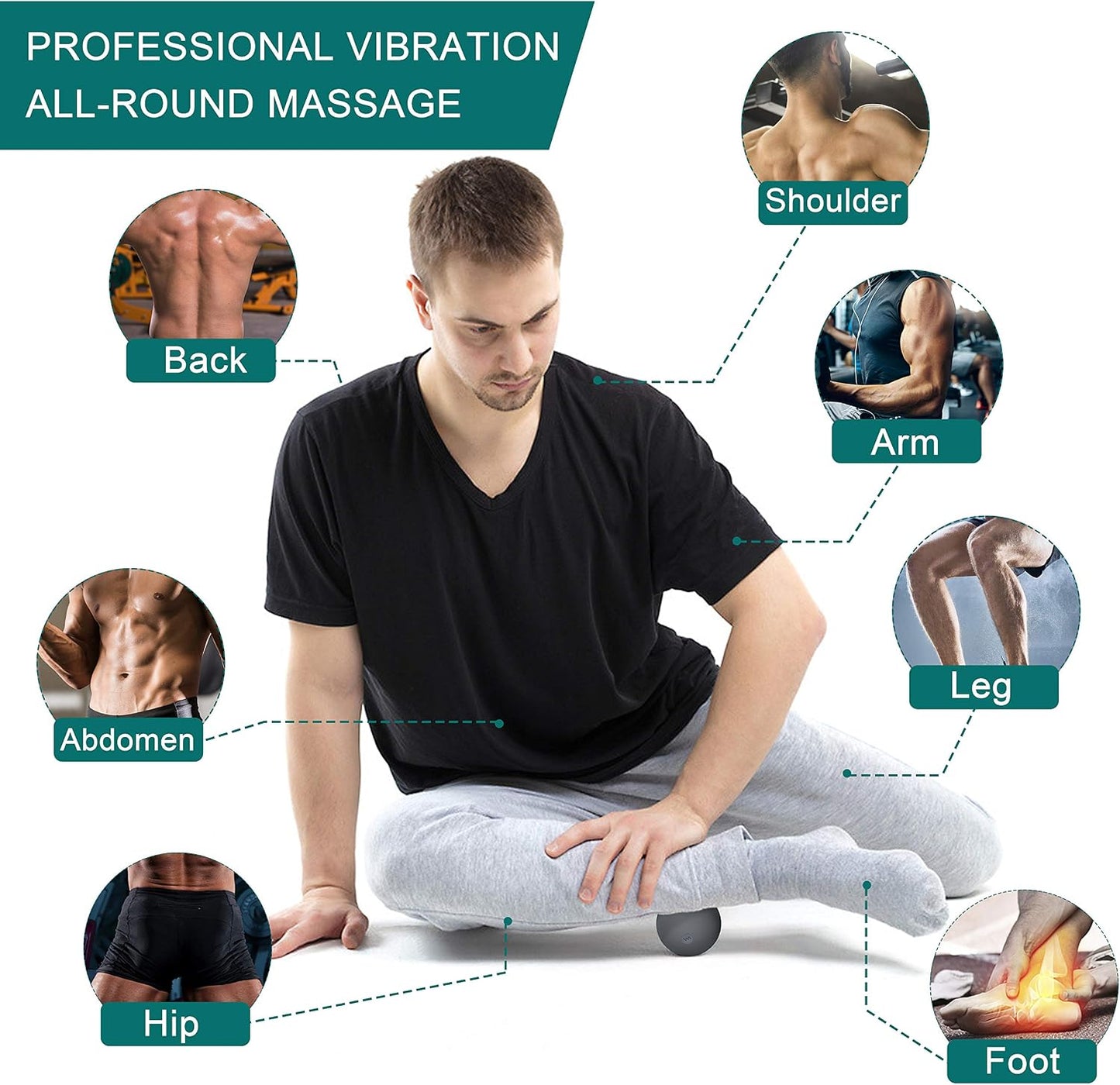 3" Single Massage Ball, 5 Speeds Vibrating Massage Ball Roller for Trigger Point Therapy, Deep Tissue Massager for Back, Neck, Foot, Myofascial Release, Pain Relief, Muscle Recovery,Purple