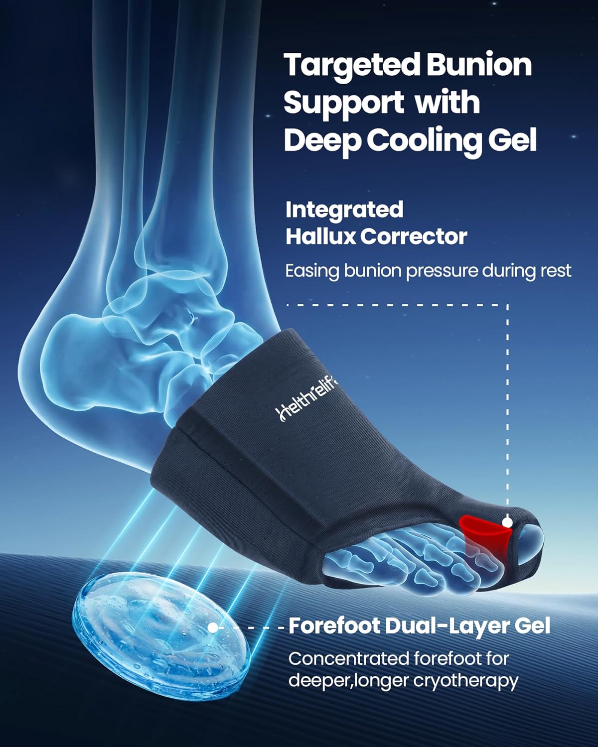 3D Forefoot Ice Pack with Dual-Layer Cooling Gel and Bunion Corrector | Flexible Fit, Enhances Forefoot Cooling, Hot & Cold Therapy, Ball of Foot, Gout Pain Relief, Bunion Hallux Valgus Corrector